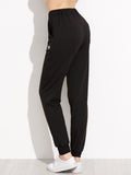 Black Heart Print Drawstring Waist Peg Pants