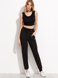 Black Heart Print Drawstring Waist Peg Pants