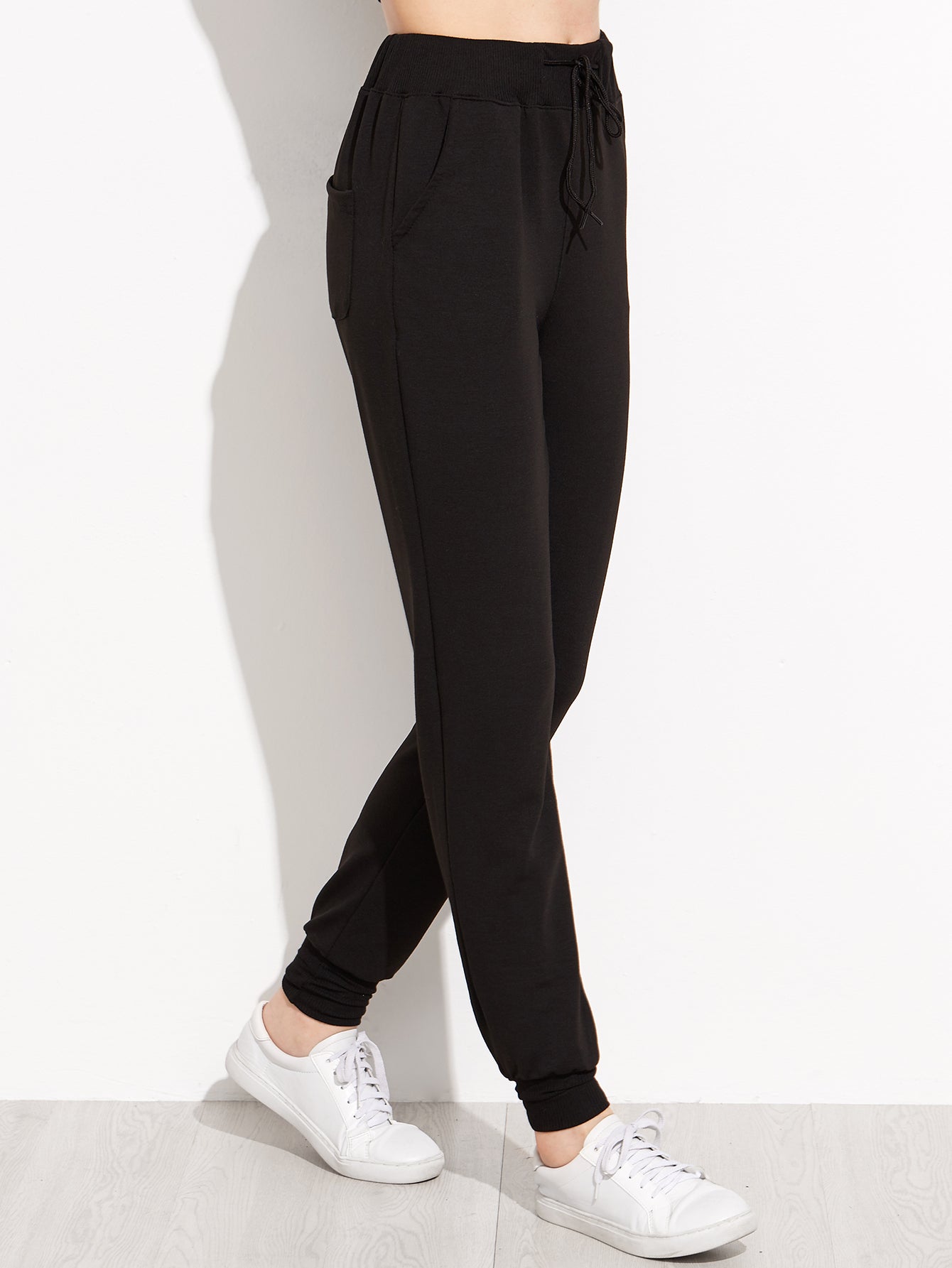 Black Heart Print Drawstring Waist Peg Pants