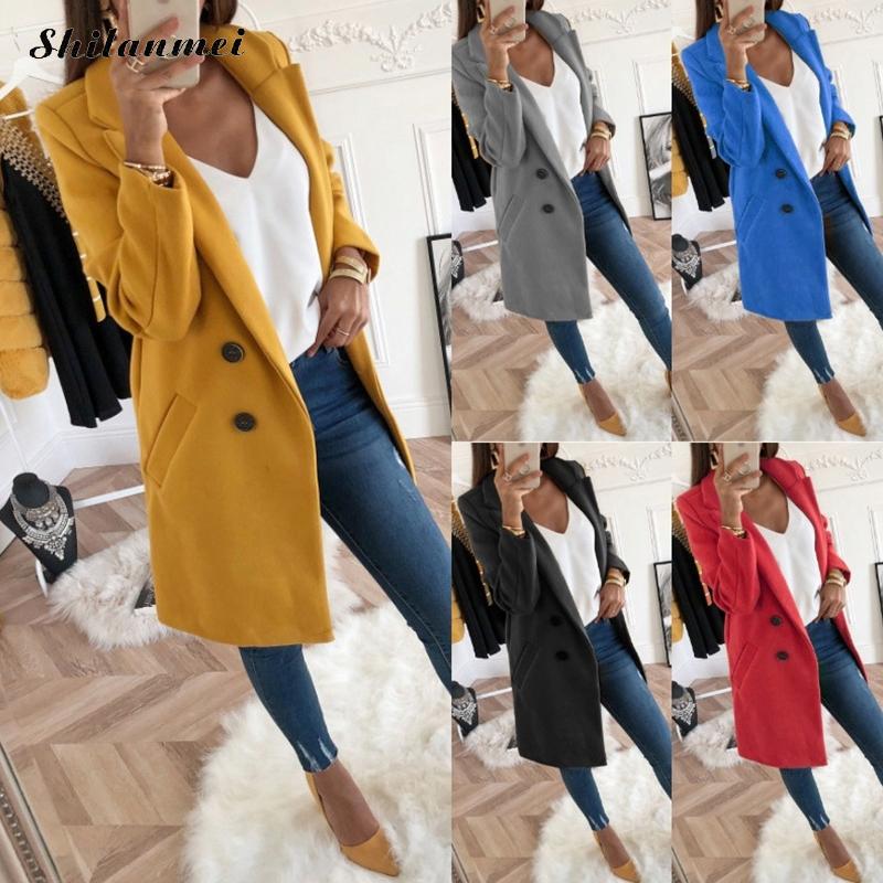 2018 New Women Long Sleeve Turn Down Collar Outwear Jacket Wool Blend Coat Casual Autumn Winter Elegant Overcoat Loose Plus Size