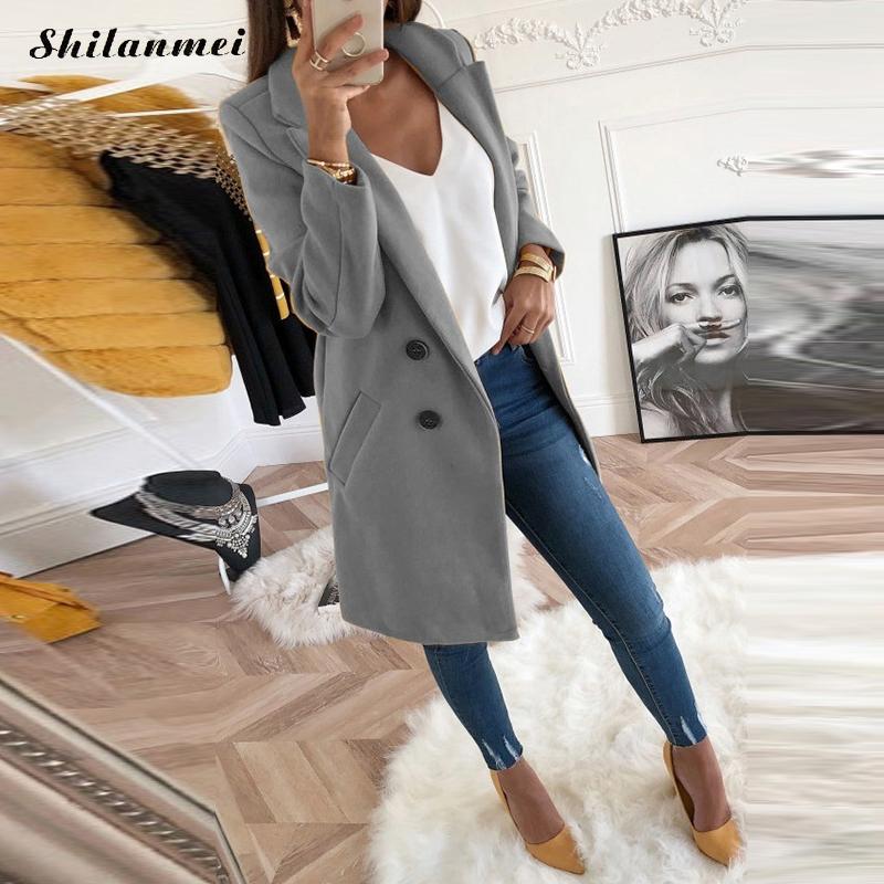 2018 New Women Long Sleeve Turn Down Collar Outwear Jacket Wool Blend Coat Casual Autumn Winter Elegant Overcoat Loose Plus Size