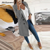 2018 New Women Long Sleeve Turn Down Collar Outwear Jacket Wool Blend Coat Casual Autumn Winter Elegant Overcoat Loose Plus Size