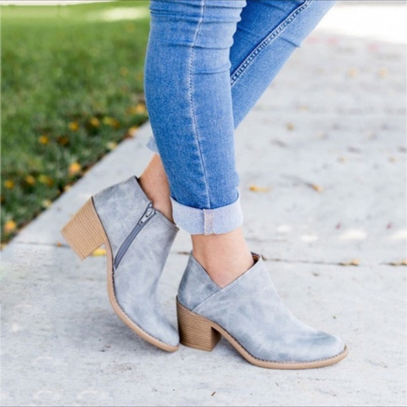 Autumn Women Shoes Retro High Heel Ankle Boot Female Block Mid