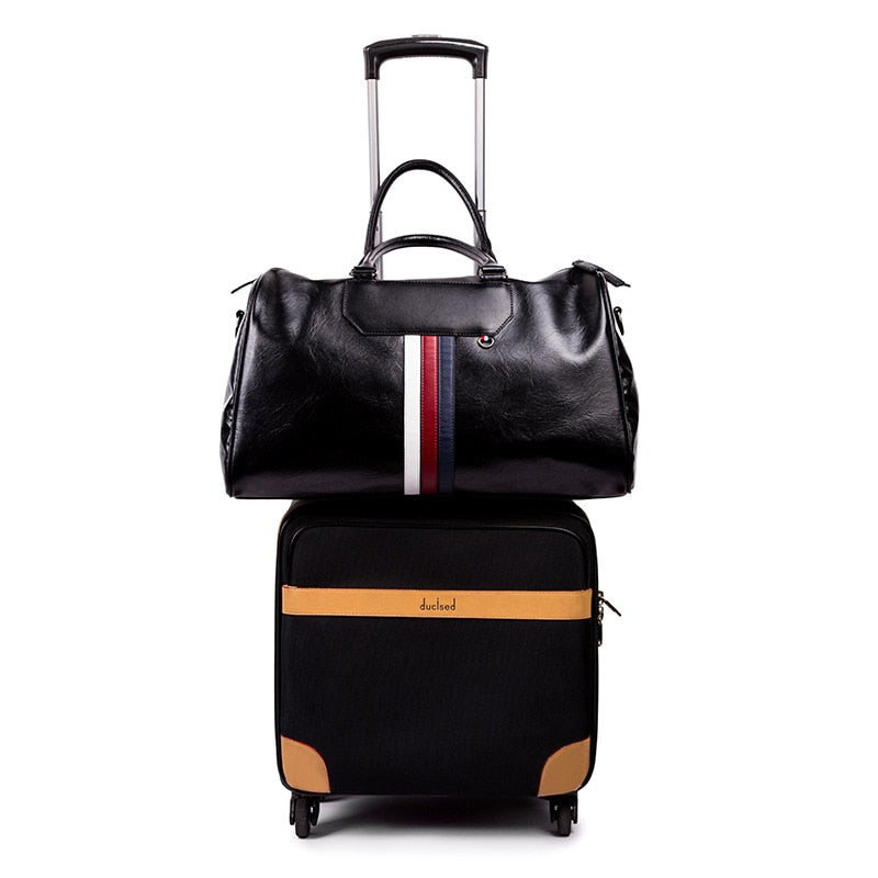 Soft Leather Portable Casual Business Shoulder Duffle Bag For Men