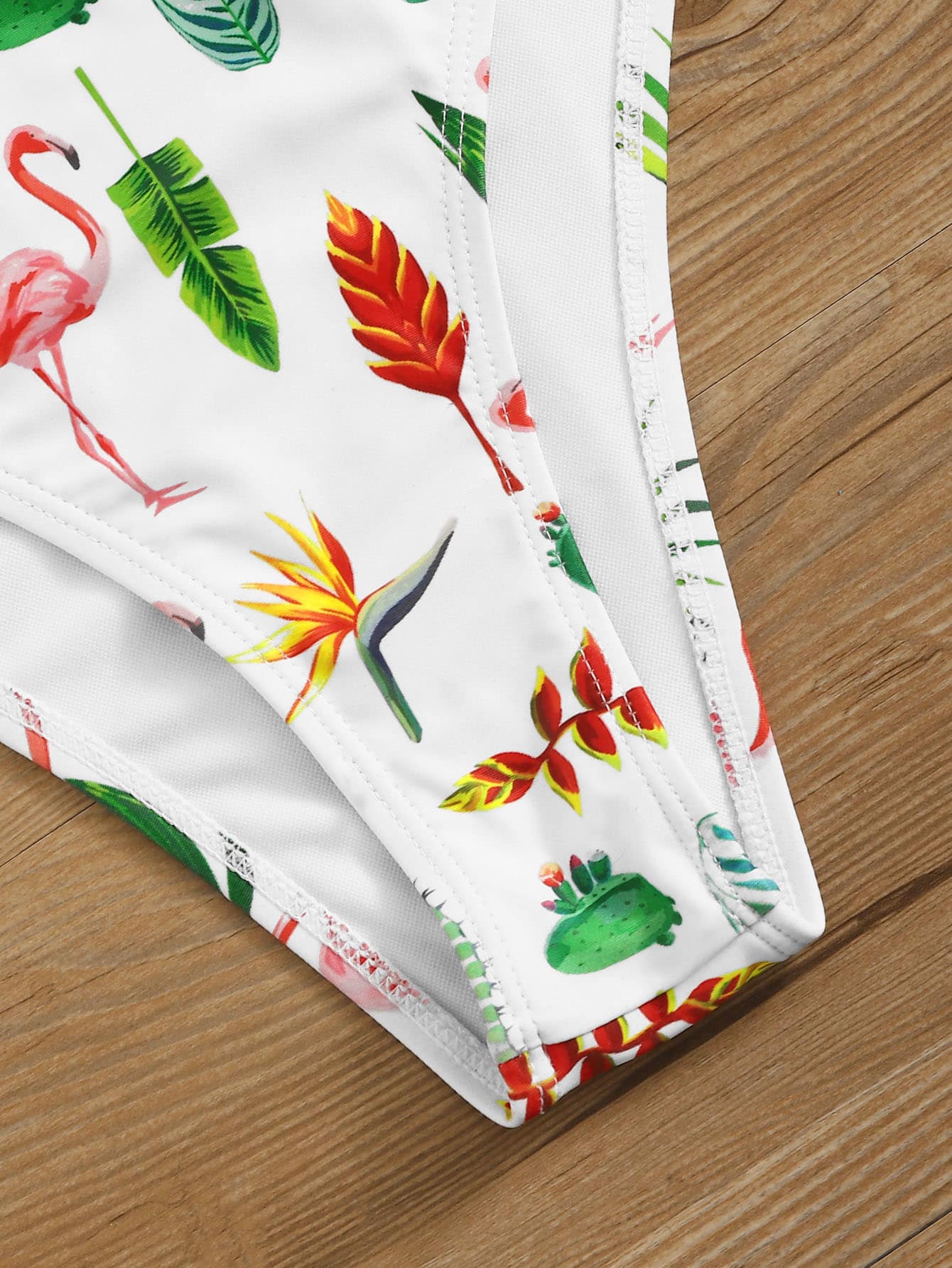 Tropical Plunge Neck One Piece Swimsuit