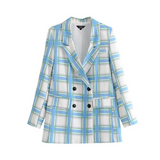 Plaid Cotton Long Sleeve Double Breasted Vintage Outwear Coat