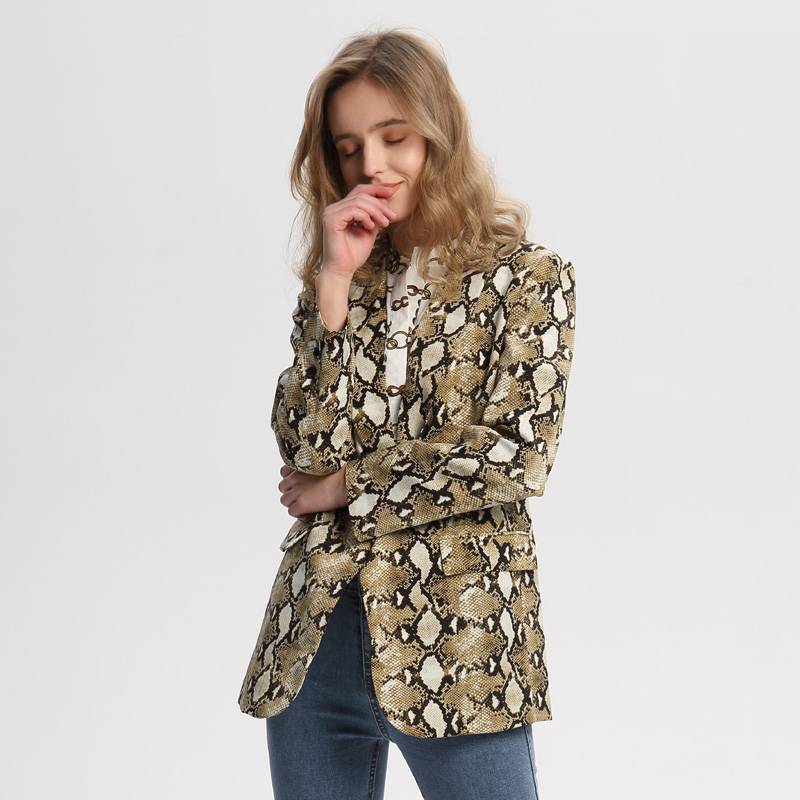 Ladies Printed Long Sleeve Notched Collar Outerwear Vintage Blazer