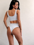 Buckle Detail Top With High Waist Bikini Full Set