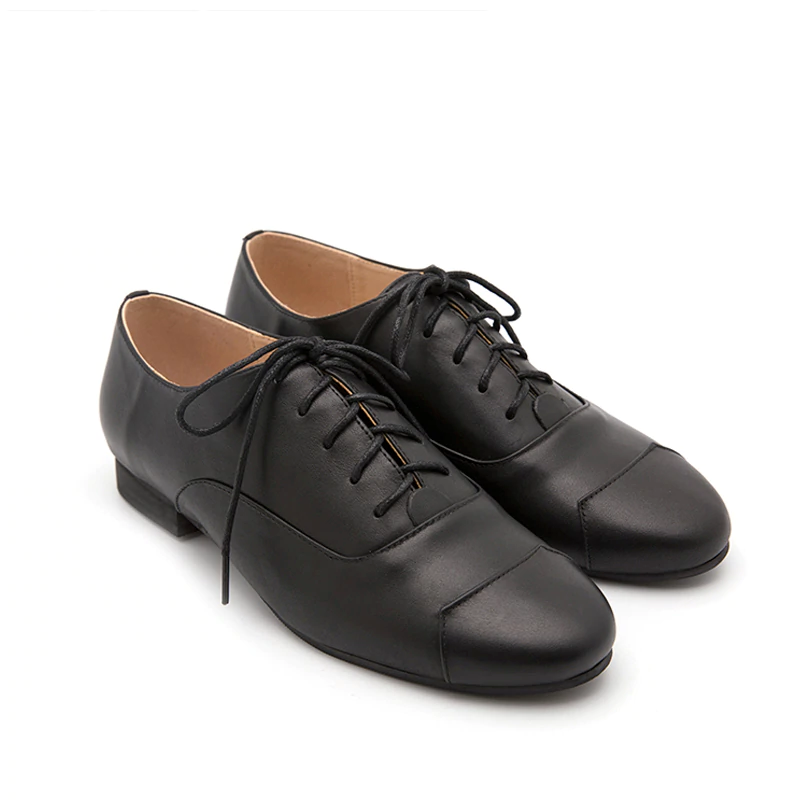English Style Vintage Oxford Retro Flat  Pure Black