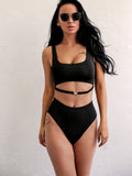 Buckle Detail Top With High Waist Bikini Full Set