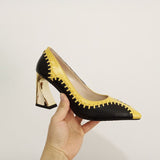 Mixed Color Natural Genuine Leather High Heel