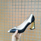 Mixed Color Natural Genuine Leather High Heel