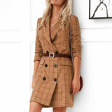 Elegant Long Sleeve Ladies Autumn To Winter Plaid Long High Street Blazer