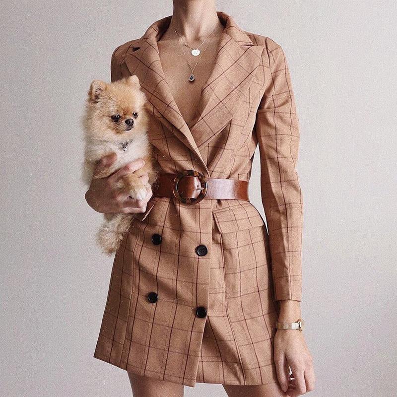 Elegant Long Sleeve Ladies Autumn To Winter Plaid Long High Street Blazer