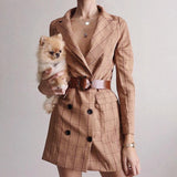 Elegant Long Sleeve Ladies Autumn To Winter Plaid Long High Street Blazer