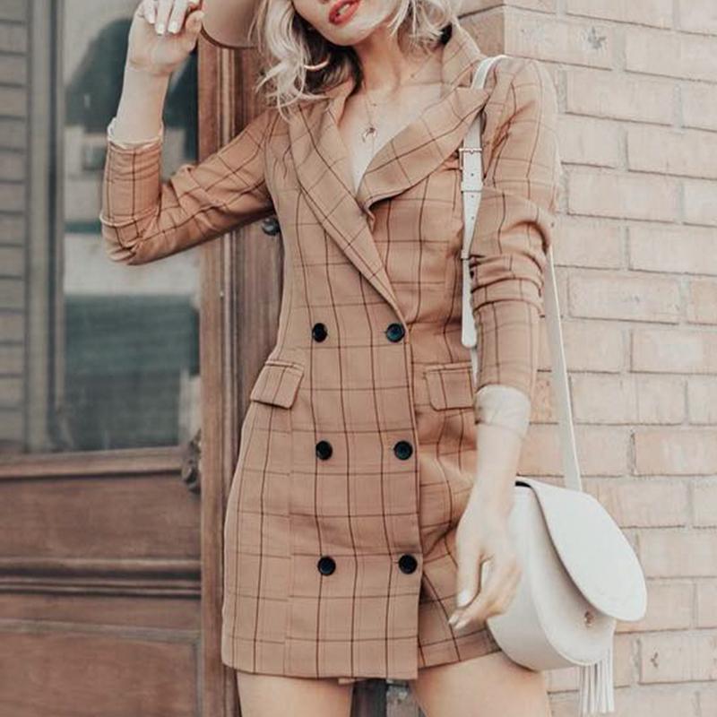 Elegant Long Sleeve Ladies Autumn To Winter Plaid Long High Street Blazer