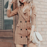 Elegant Long Sleeve Ladies Autumn To Winter Plaid Long High Street Blazer