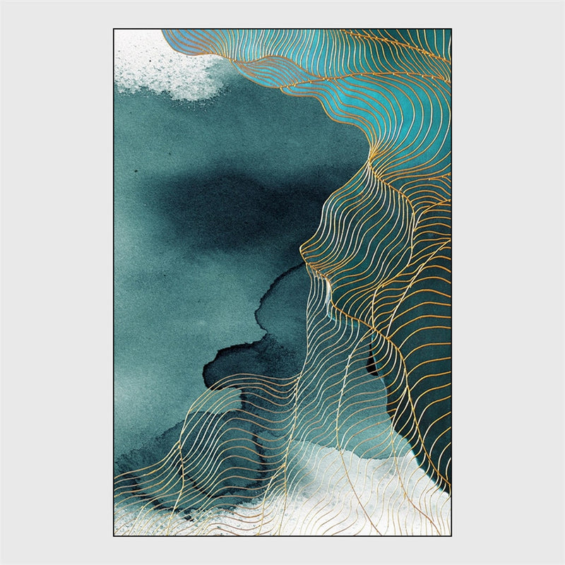 Abstract Green Golden Strip Floor Painting Pattern Anti slip Carpet