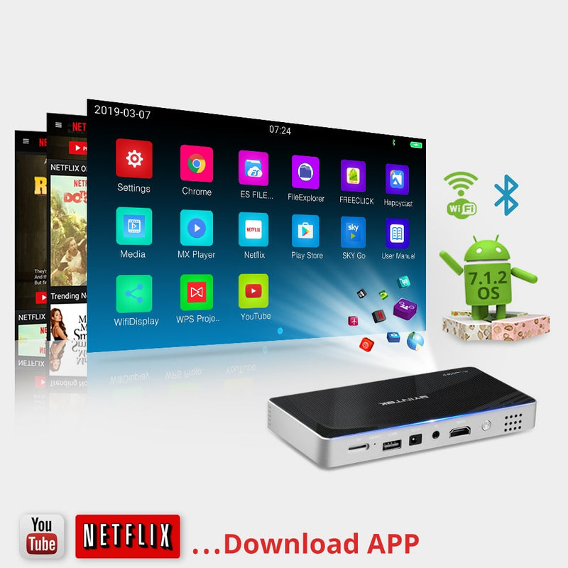 Portable Smart Home Theater Android 7.1.2 OS Wifi Mini HD LED Dlp Projector For Full 1080P MAX 4K for iPhones