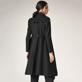 Long Length Turn Down Collar Premium Leather Trench Coat For Women With Belt