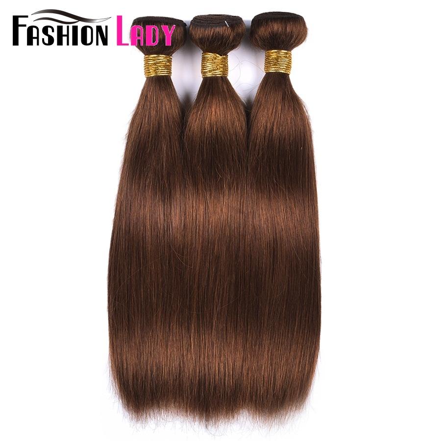 FASHION LADY Pre Colored One Piece Brazilian Straight Hair 100% Human Hair Weave #4 Medium Brown Human Hair Bundles Non Remy