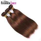 FASHION LADY Pre Colored One Piece Brazilian Straight Hair 100% Human Hair Weave #4 Medium Brown Human Hair Bundles Non Remy