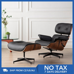 Furgle Black Leather Armchair Replica Lounge Chair with Ottoman Palisander/Sandal Chaise Classic Real Leather Lounge Chair|Chaise Lounge