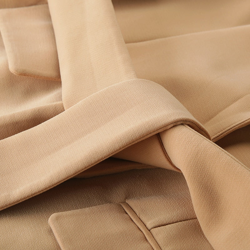 Gorgiouse  Commute Camel Suit Collar With A Dark Buckle Belt Fashion Women's Slim Suit Jacket