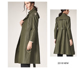 Long Length Turn Down Collar Premium Leather Trench Coat For Women With Belt