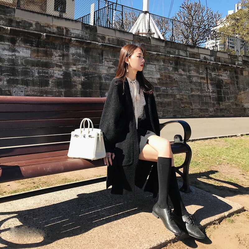 English Style Vintage Oxford Retro Flat  Pure Black