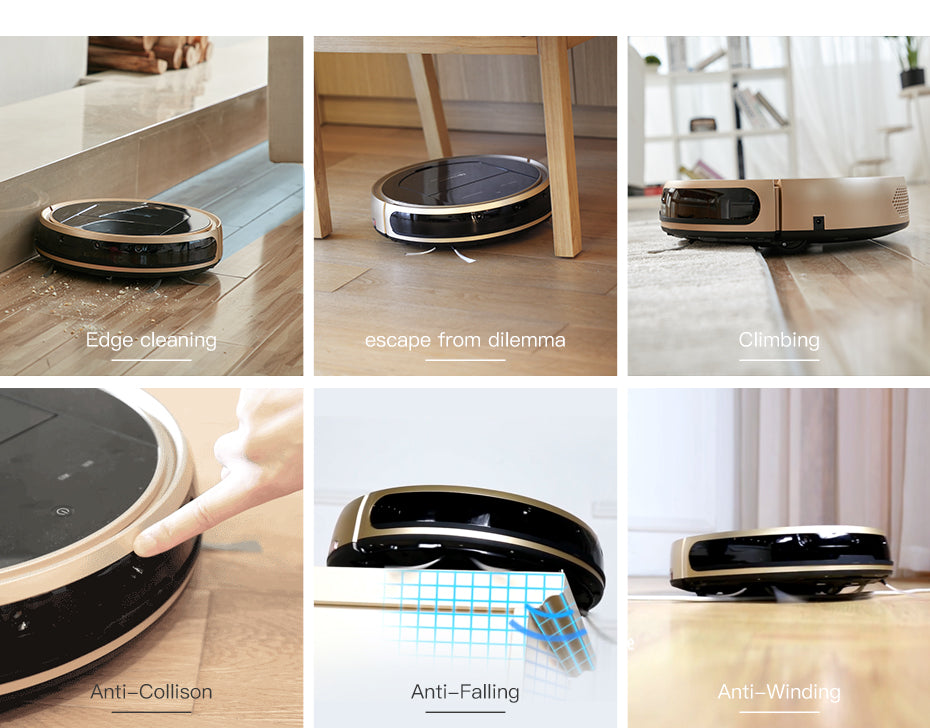 Robotic Vacuum Cleaner with APP & Voice Controlling, Visionary Map, Water Tank and Mopping, 12.99 x 3.54 x 3.54 in, Gold