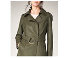 Long Length Turn Down Collar Premium Leather Trench Coat For Women With Belt