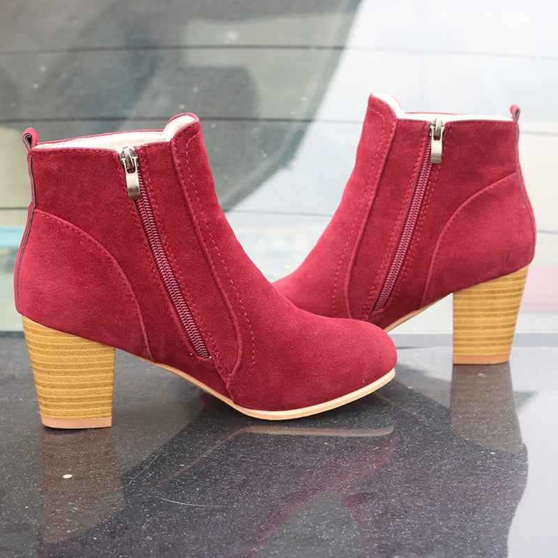 Ladies Solid Martin Suede Ankle Boot