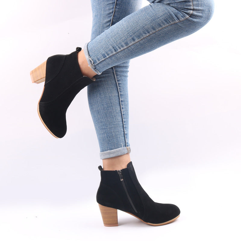 Ladies Solid Martin Suede Ankle Boot