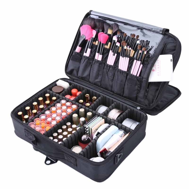 LHLYSGS Brand Cosmetic Case Suitcases Multi storey Large Professional Makeup Bag Women Beauty Storage Organizer Cosmetic Bag