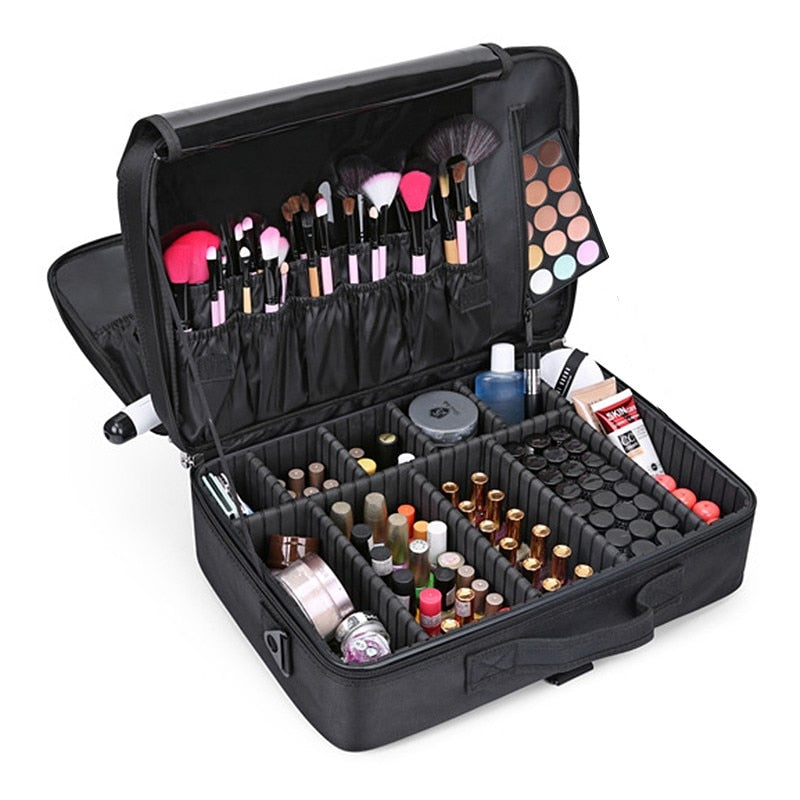 LHLYSGS Brand Cosmetic Case Suitcases Multi storey Large Professional Makeup Bag Women Beauty Storage Organizer Cosmetic Bag