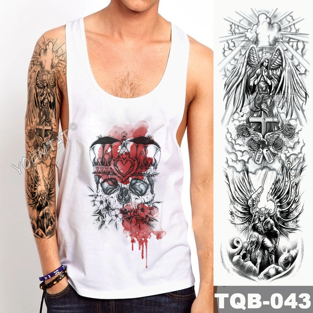 Large Arm Sleeve Tattoo Angel Wings Pigeon Jesus Waterproof Temporary Tattoo Sticker Holy Holiness Men Full Skull Totem Tattoo