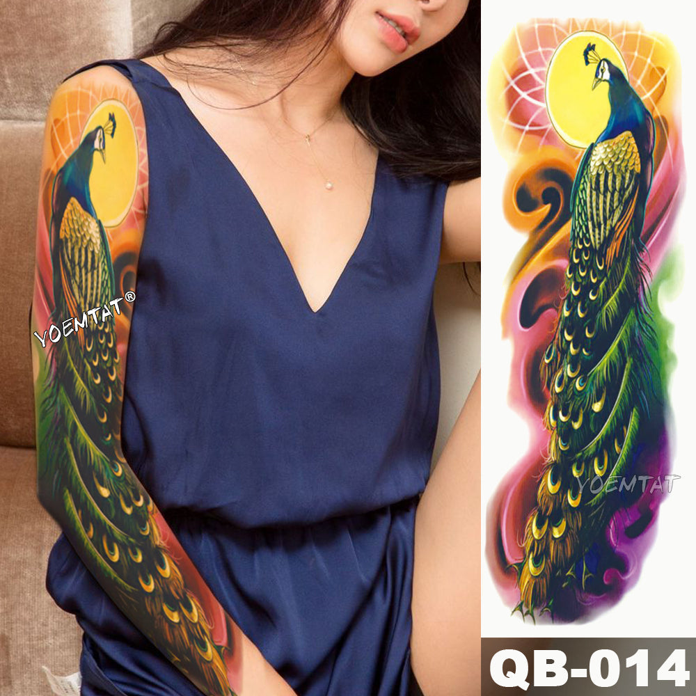 Large Arm Sleeve Tattoo Japanese Geisha Snake Waterproof Temporary Tatto Sticker Lotus Peacock Girl Tatoo Body Art Women
