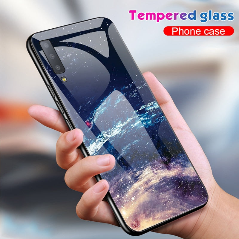 Scratch Resistant Luxury Tempered Glass Case For Samsung Galaxy S10 Plus S10e S9 S8 Note 8 9 J4 J6 Plus A7 2018 Starry Sky Protective Back Cover