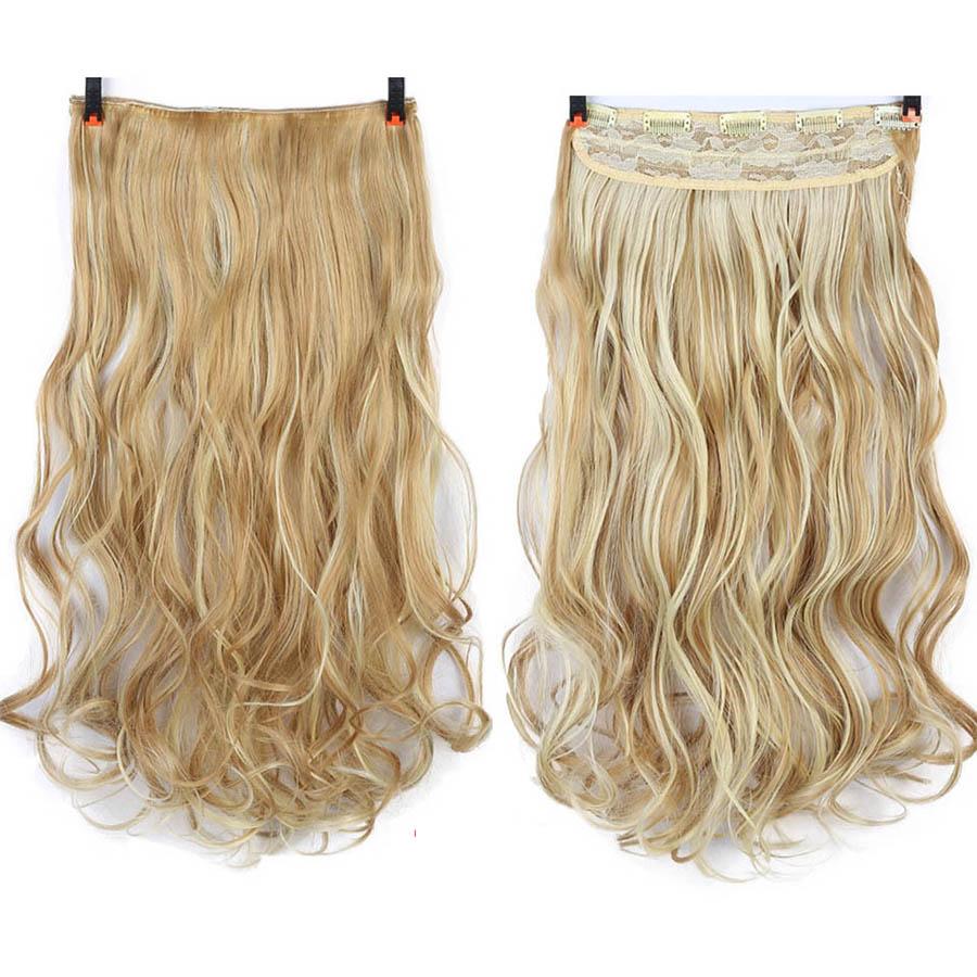 MUMUPI Clip In Hair Extension Ombre 24 Inches Blonde Black Full Head Synthetic Natural Curly Wavy Hairpiece Hair Pieces Headwear