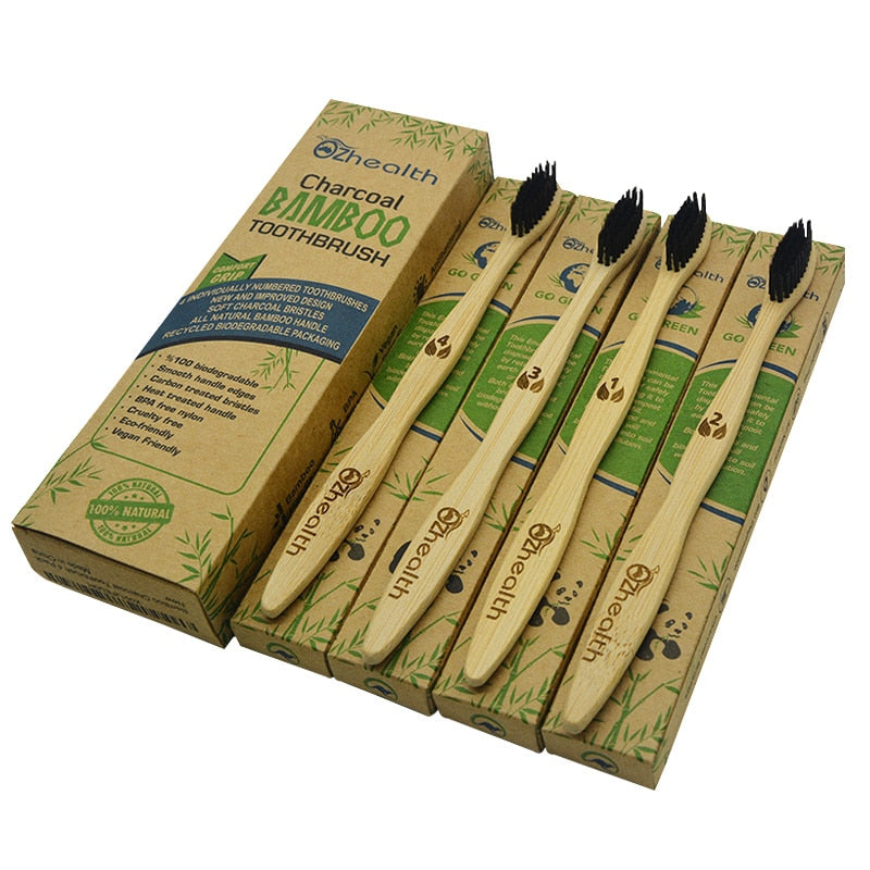 Natural Dental Care for All Family BPA Free Vegan Zero Waste Bamboo Toothbrushes Natural Organic Biodegradable