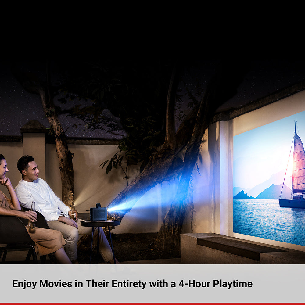 Portable Home Theater with 150'' HD Picture, 300 ANSI Lumens, 2-10W Speakers, 3-Hr Playtime, 1-Sec Autofocus, HDMI and USB Inputs, for Music and Movies, Jet Black