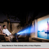 Portable Home Theater with 150'' HD Picture, 300 ANSI Lumens, 2-10W Speakers, 3-Hr Playtime, 1-Sec Autofocus, HDMI and USB Inputs, for Music and Movies, Jet Black