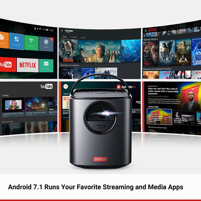 Portable Home Theater with 150'' HD Picture, 300 ANSI Lumens, 2-10W Speakers, 3-Hr Playtime, 1-Sec Autofocus, HDMI and USB Inputs, for Music and Movies, Jet Black