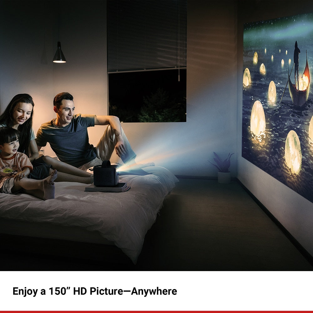Portable Home Theater with 150'' HD Picture, 300 ANSI Lumens, 2-10W Speakers, 3-Hr Playtime, 1-Sec Autofocus, HDMI and USB Inputs, for Music and Movies, Jet Black