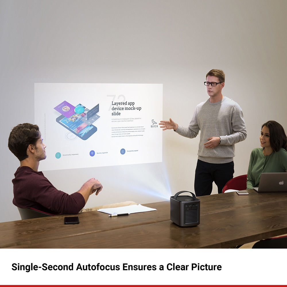 Portable Home Theater with 150'' HD Picture, 300 ANSI Lumens, 2-10W Speakers, 3-Hr Playtime, 1-Sec Autofocus, HDMI and USB Inputs, for Music and Movies, Jet Black