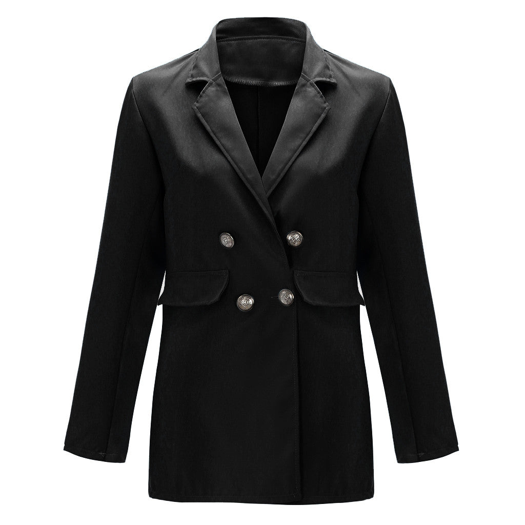 Women Autumn To Winter Long Solid Down Collar Outwear Blazer