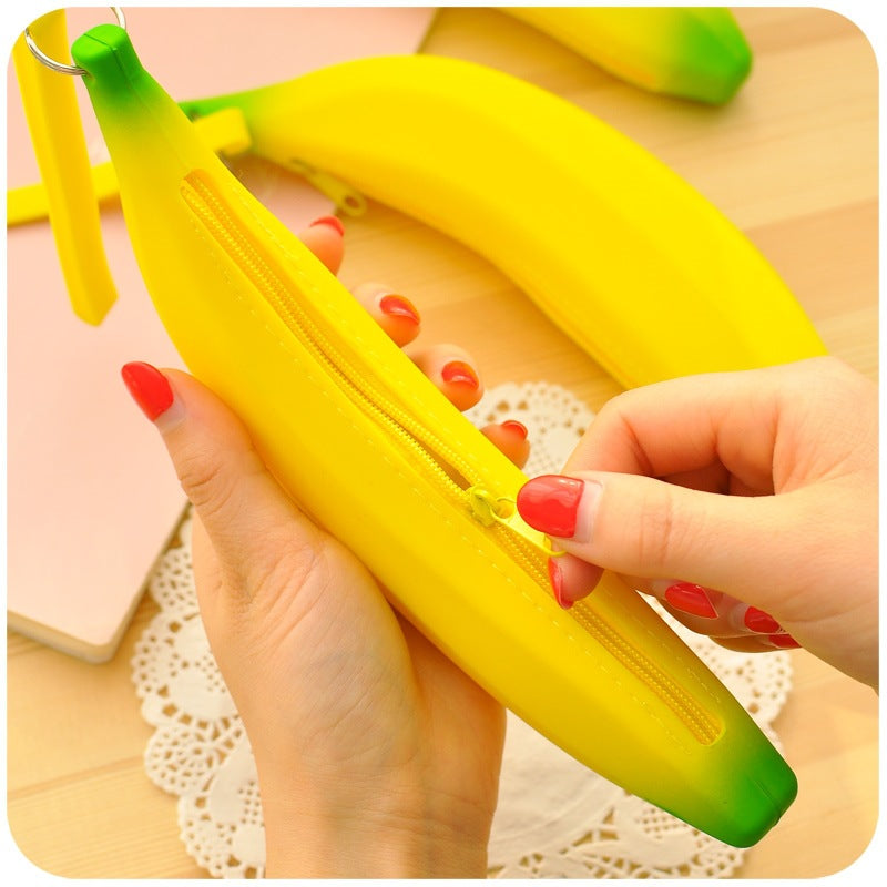 Banana Designed Silicone Pencil And Pen Bags Storage For Kids Study Stationary