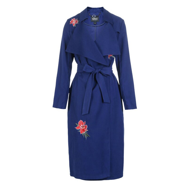 ONLY embroidery Belted slibm Fit long windbreaker Trench  coat Jacket| 118336512