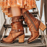 Multilayer Buckle Back Zipper Solid Color Retro Shoes  Women